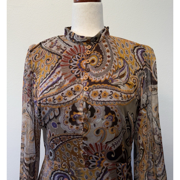 Zara Forest Fairy Dress Womens Size M Sheer Brown Floral Festival Ruffle Whimsy - Picture 2 of 9